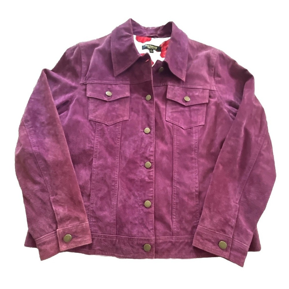 Twiggy London XL Leather Jacket Plum Purple Gorgeous Color Lined With Floral‎
